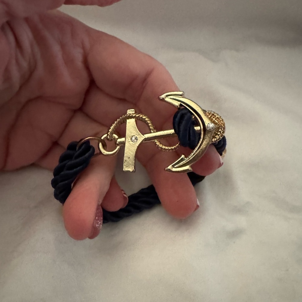 Gold Anchor Bracelet with Navy Rope – Nautical Preppy Jewelry